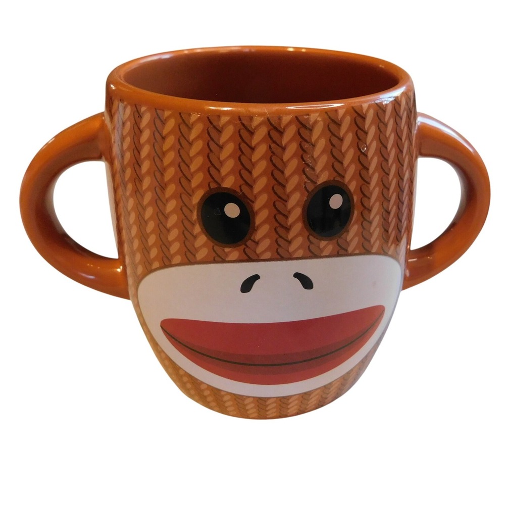 Galerie Double Handle Sock Monkey Coffee Mug, Tea Mug, Hot Cocoa Mug